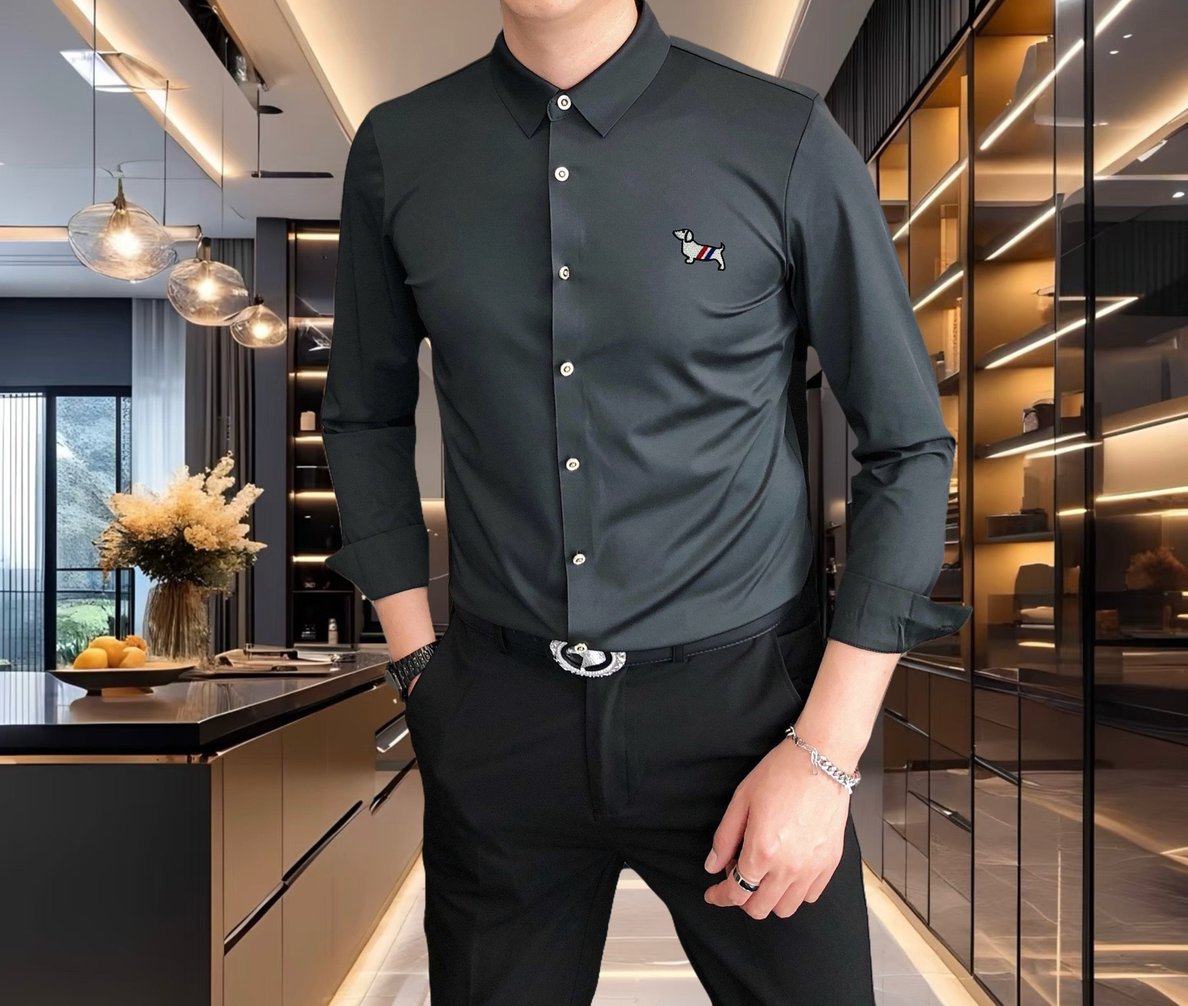 Luxurious Men’s Fashion Long-Sleeved Shirts 2025: High-End Hong Kong Design, Italian Silk, Stylish and Comfortable - 图片 6