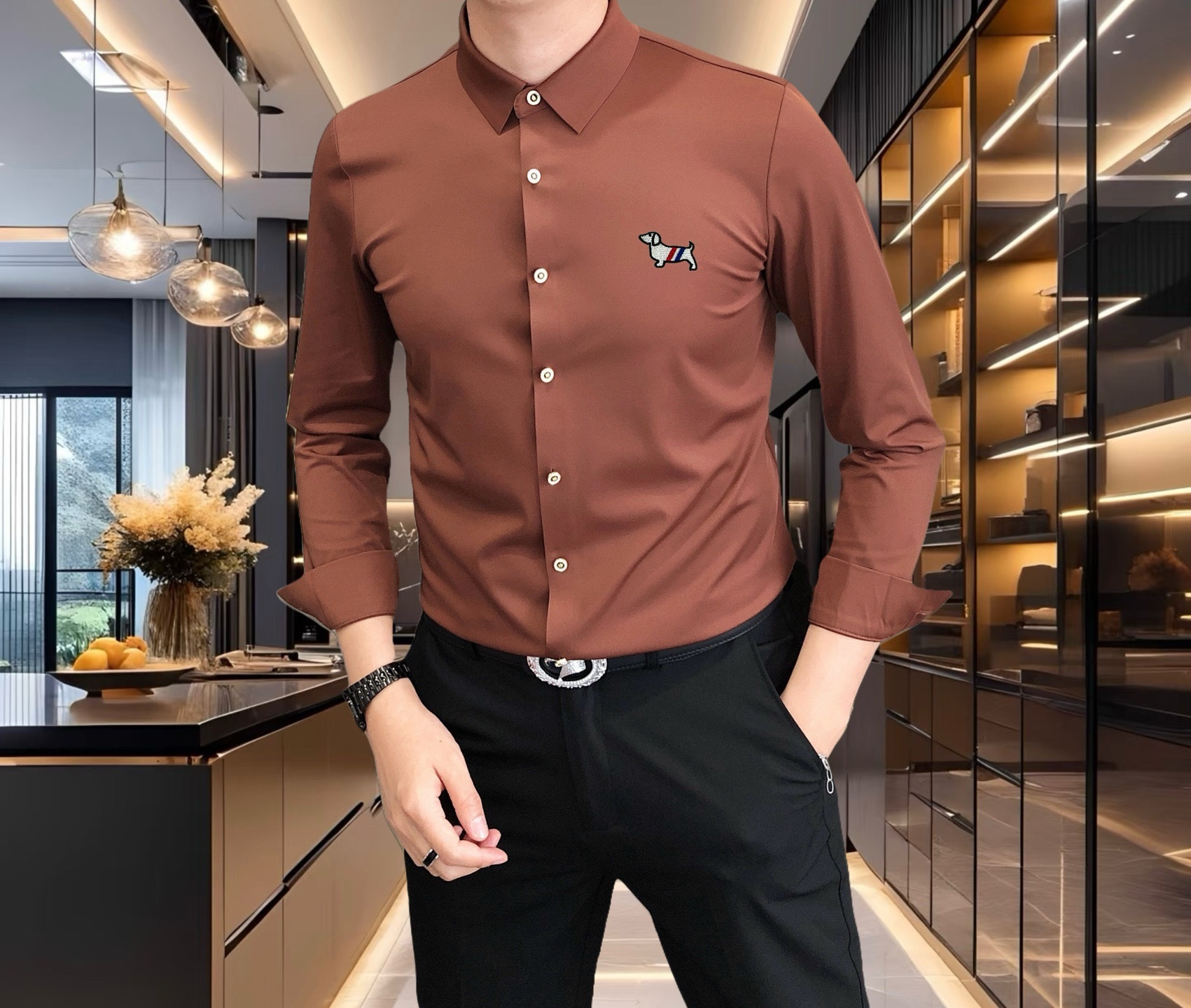 Luxurious Men’s Fashion Long-Sleeved Shirts 2025: High-End Hong Kong Design, Italian Silk, Stylish and Comfortable - 图片 3