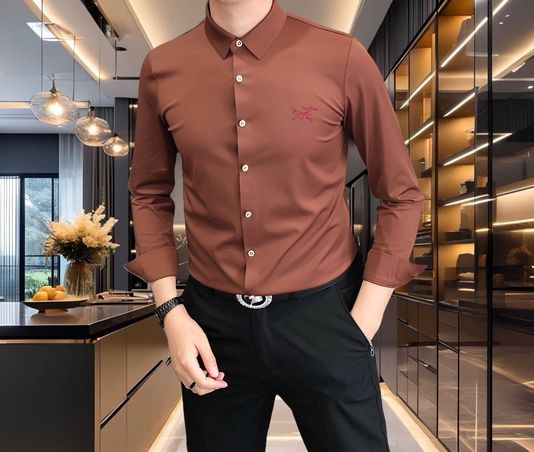 Luxurious Italian Silk Long-Sleeved Shirt: Stylish, High-End, Perfect Cut, Urban Elite Fashion. - 图片 3
