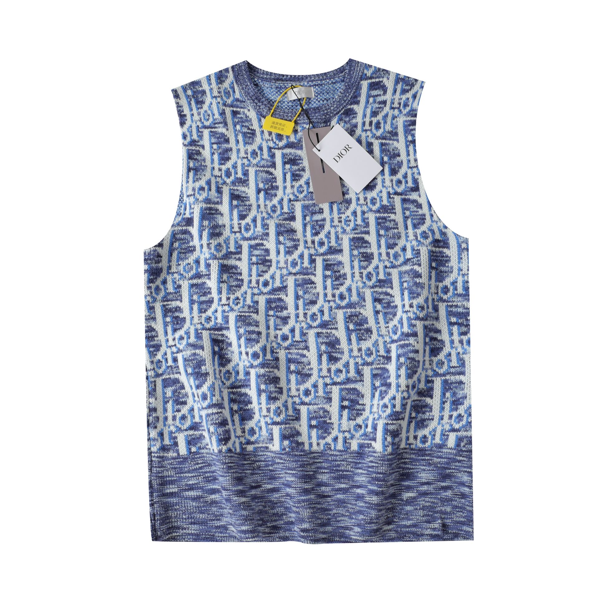 2023 CD New Crochet Vest with Blue Wool and Oblique Print - 图片 1