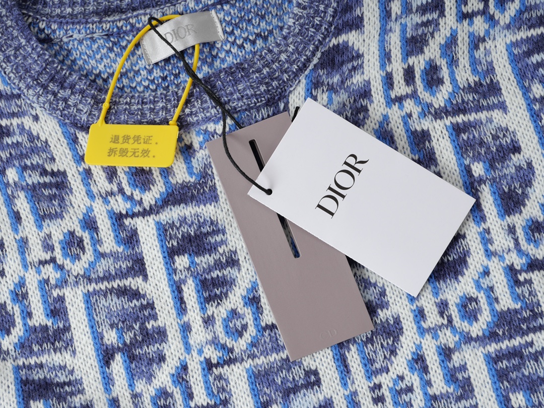 2023 CD New Crochet Vest with Blue Wool and Oblique Print - 图片 4