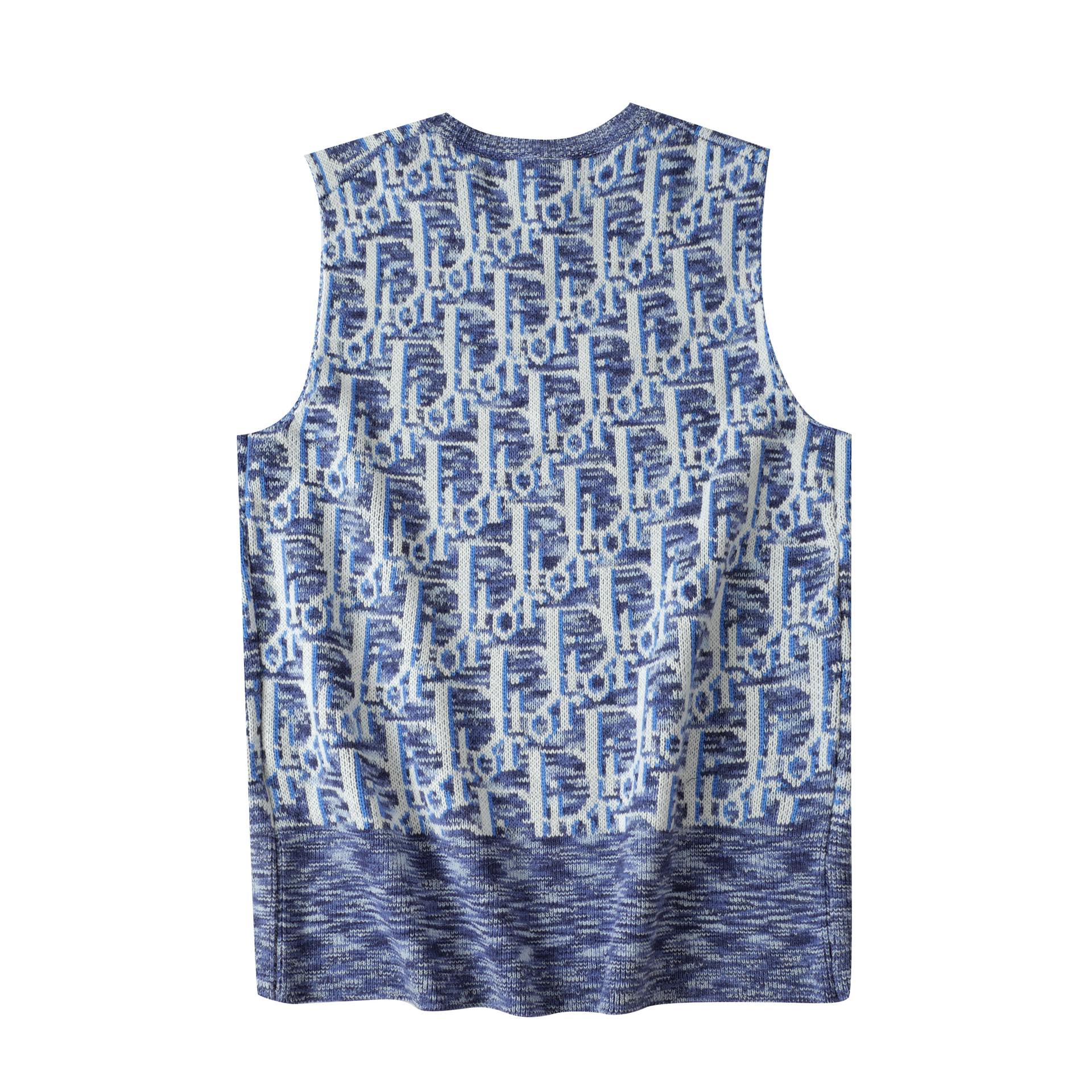2023 CD New Crochet Vest with Blue Wool and Oblique Print - 图片 2