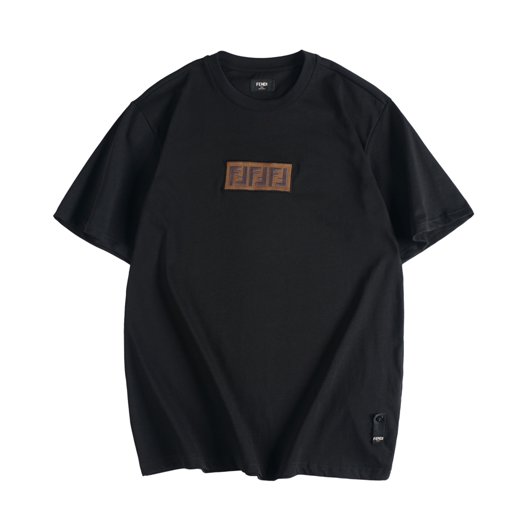 fendi clásico camiseta de manga corta con cuello redondo y parche de gamuza (versión más alta, tejido original, versión…