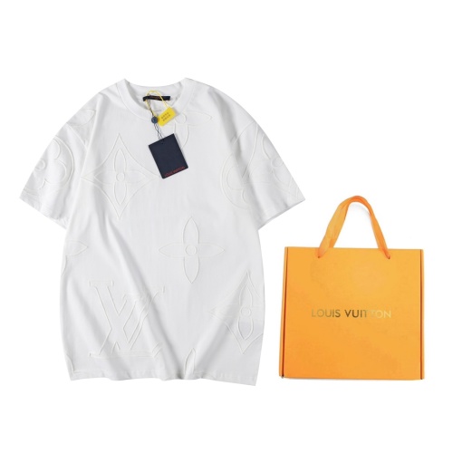 Louis Vuitton 2024 Monogram Embossed Cotton T-Shirt - White, Relaxed Fit 1 Louis Vuitton 2024 Monogram Embossed Cotton T-Shirt - White, Relaxed Fit