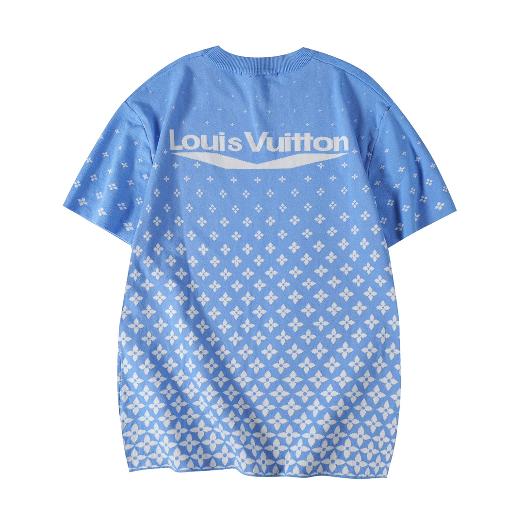 Louis Vuitton Blue Snowflake Knit Short Sleeve T-Shirt - Unisex Design 4 i1733745577 4544 1