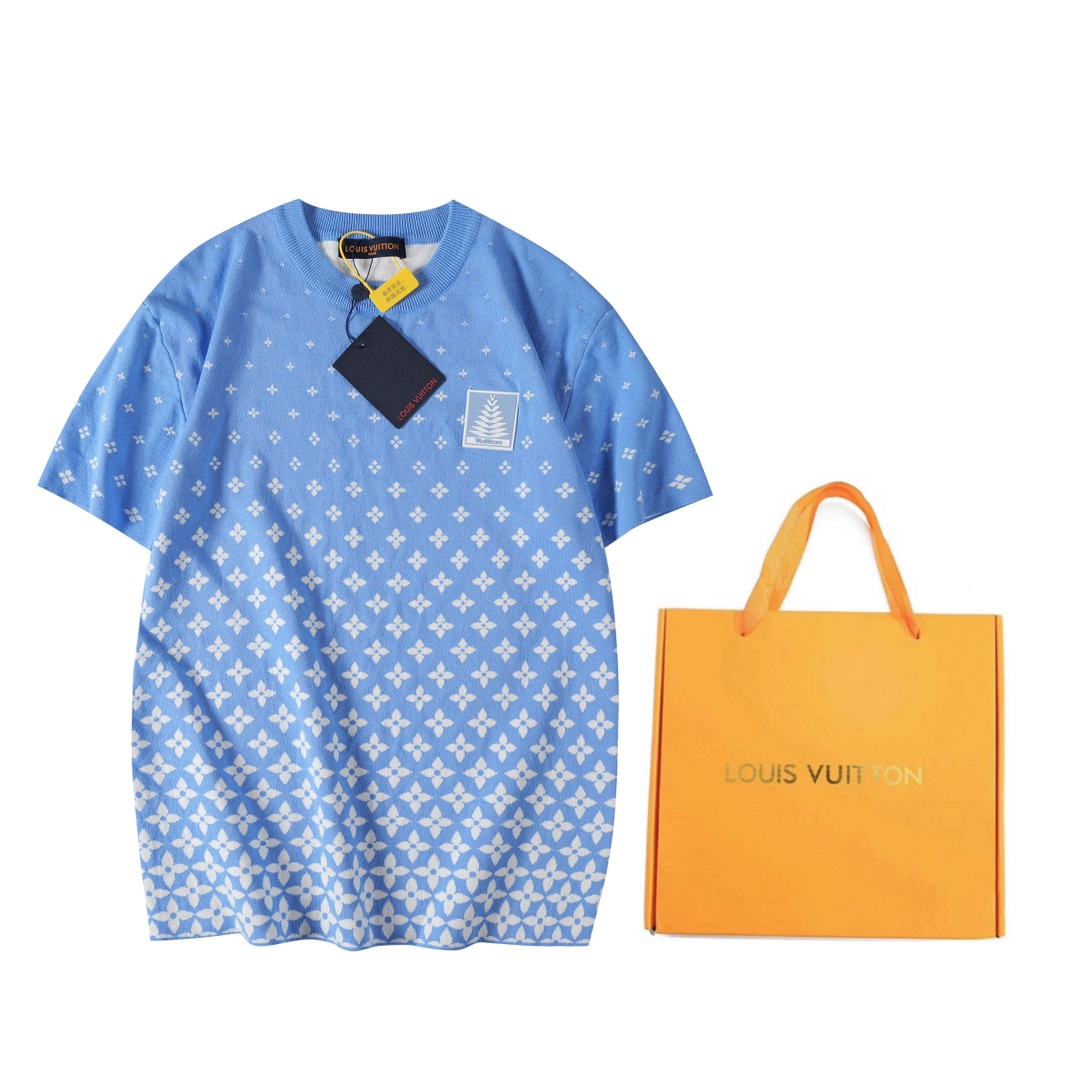 Louis Vuitton Blue Snowflake Knit Short Sleeve T-Shirt - Unisex Design 2 i1733745577 7044 0