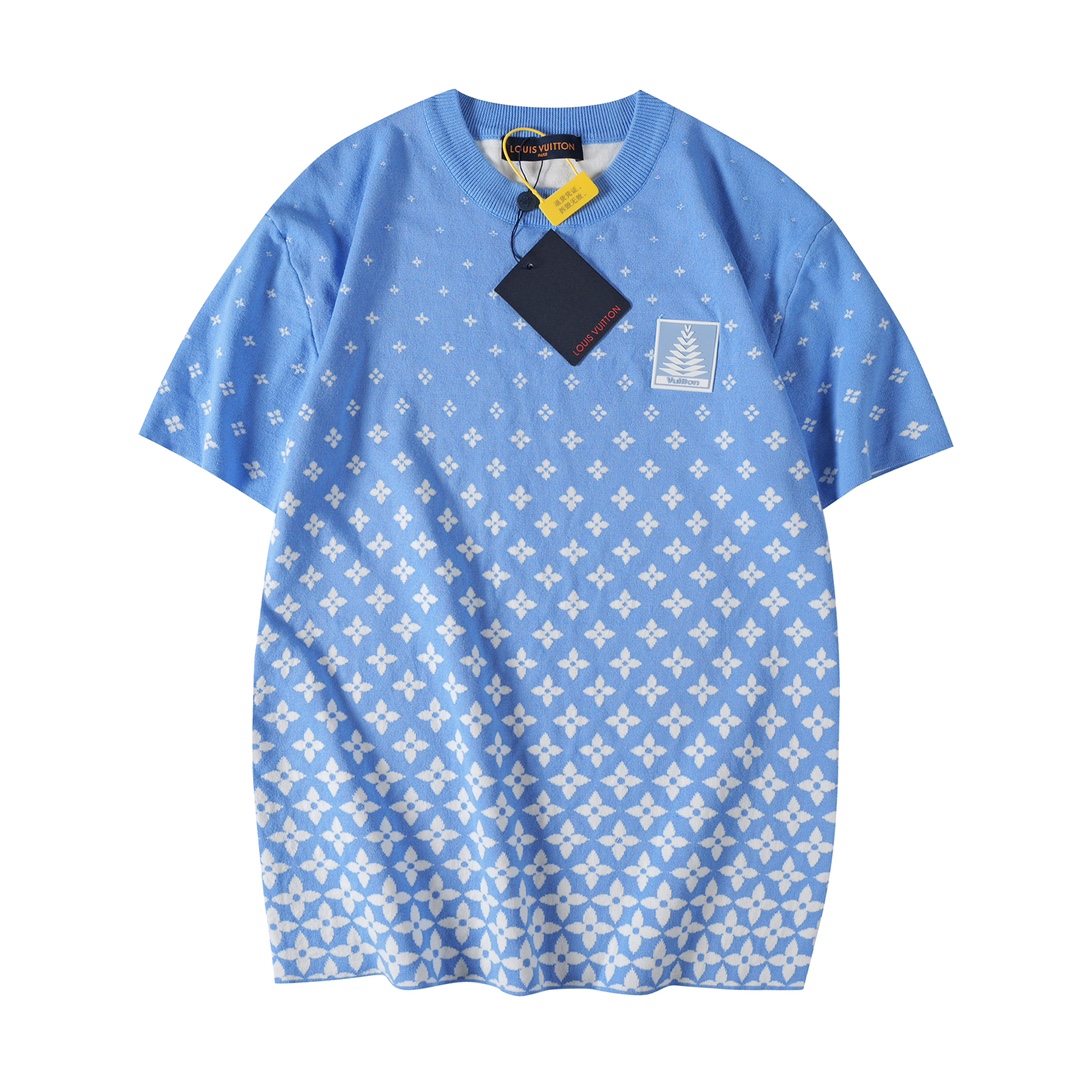 Louis Vuitton Blue Snowflake Knit Short Sleeve T-Shirt - Unisex Design 3 i1733745577 8458 5