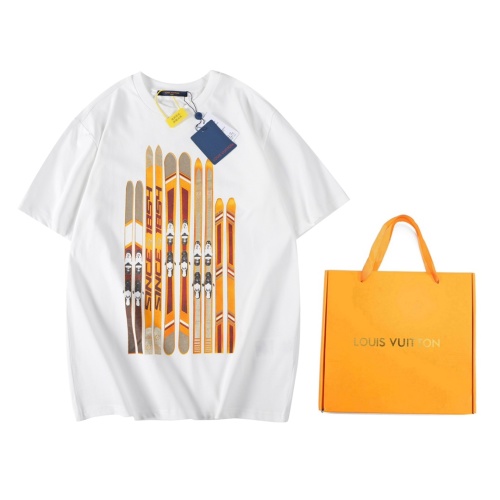 Louis Vuitton White Cotton T-Shirt with Gold Foil Ski Print - Short Sleeve 1 Louis Vuitton White Cotton T-Shirt with Gold Foil Ski Print - Short Sleeve