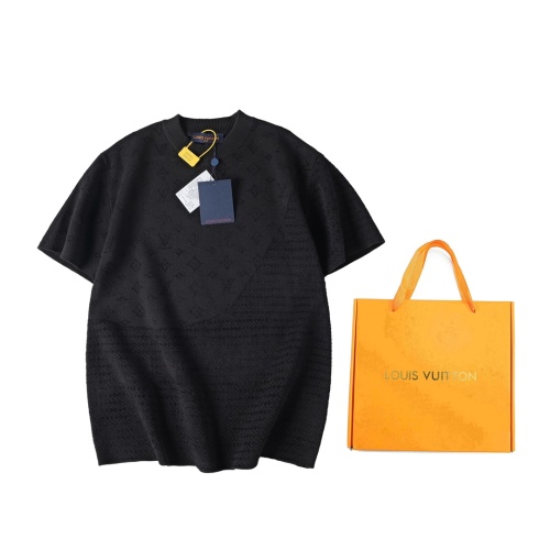 Louis Vuitton Men's Black Jacquard Knit Short Sleeve T-Shirt - Premium Cotton 1 Louis Vuitton Men's Black Jacquard Knit Short Sleeve T-Shirt - Premium Cotton