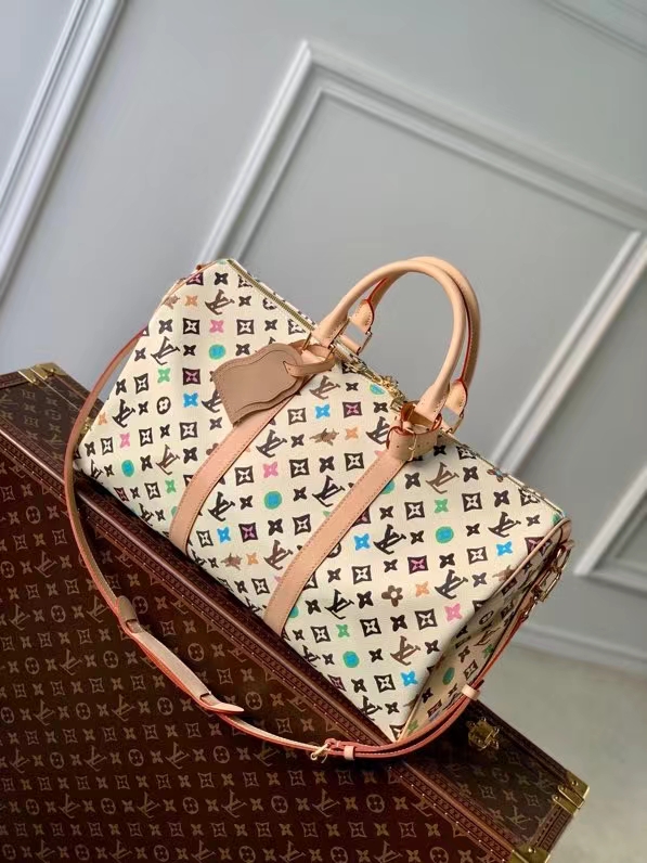 Louis Vuitton LV Keepall Sacs De Voyage Blanc Monogram Canvas Toile M24901