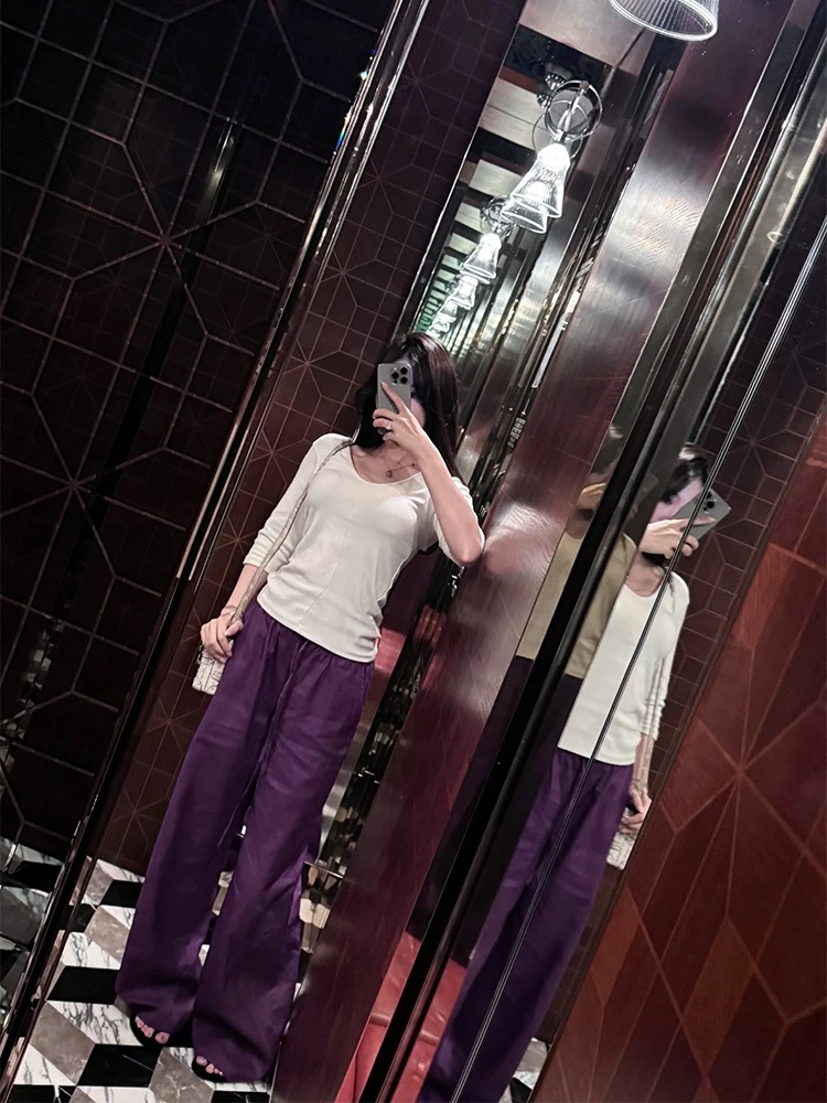 High Quality Female Linen Pants in Six Colors with Embroidered Details - 图片 4