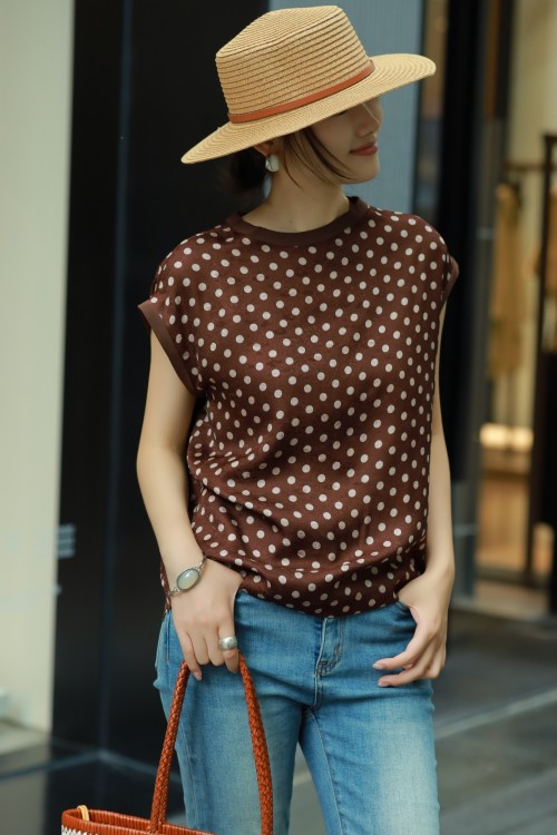 Silk Blend Polka Dot Top - Breathable & Versatile Summer Blouse 1 Silk Blend Polka Dot Top - Breathable & Versatile Summer Blouse