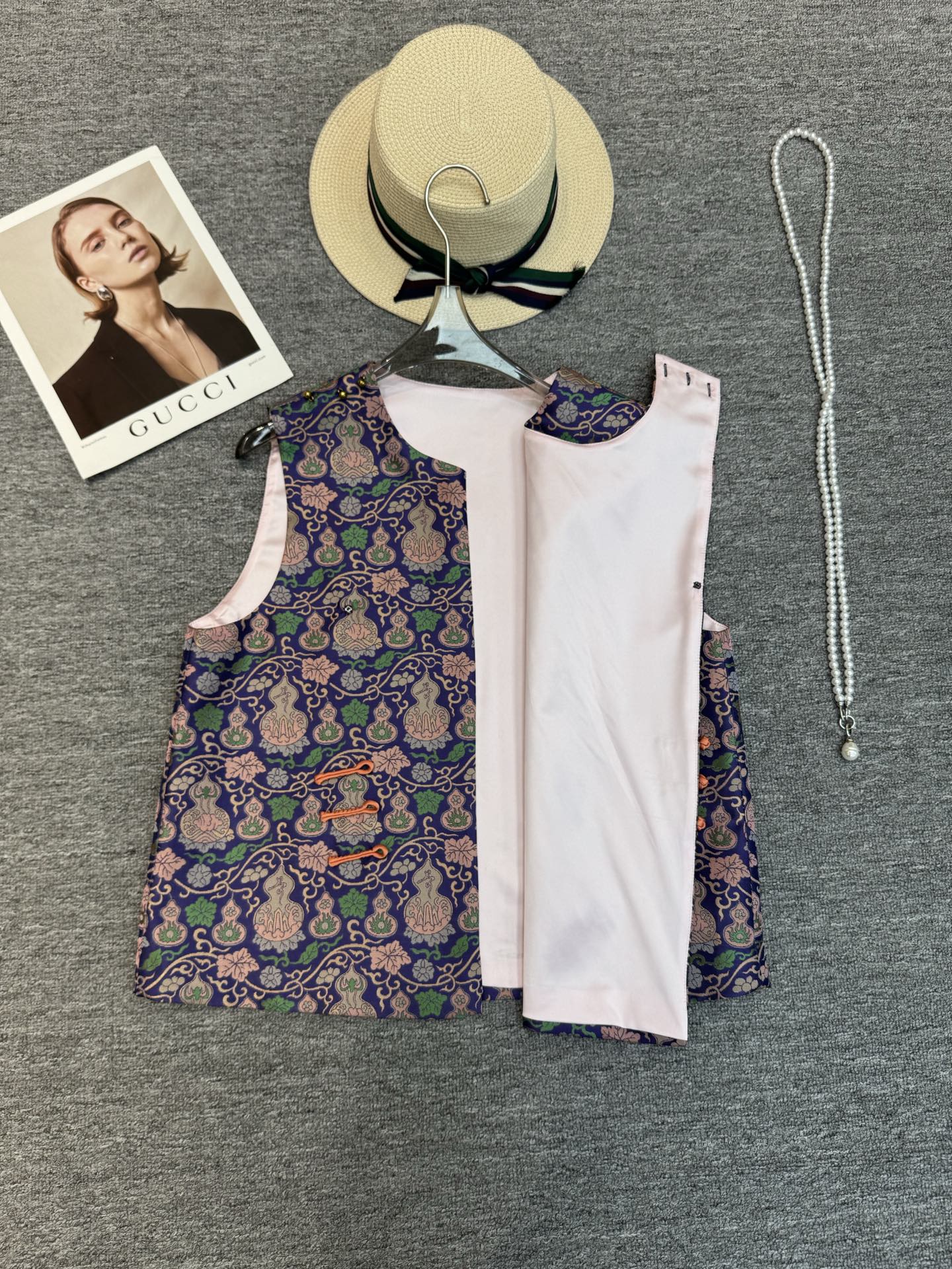 Elegant Brocade Vest with Contrast Buttons and Mesh Sleeves Top 6 i1755446240403 595 0 5