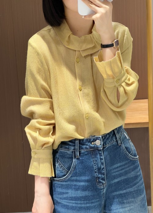Herringbone 100% Wool Blouse,Stylish Floral Collar Shirt,Autumn and Winter Essential 1 Herringbone 100% Wool Blouse,Stylish Floral Collar Shirt,Autumn and Winter Essential