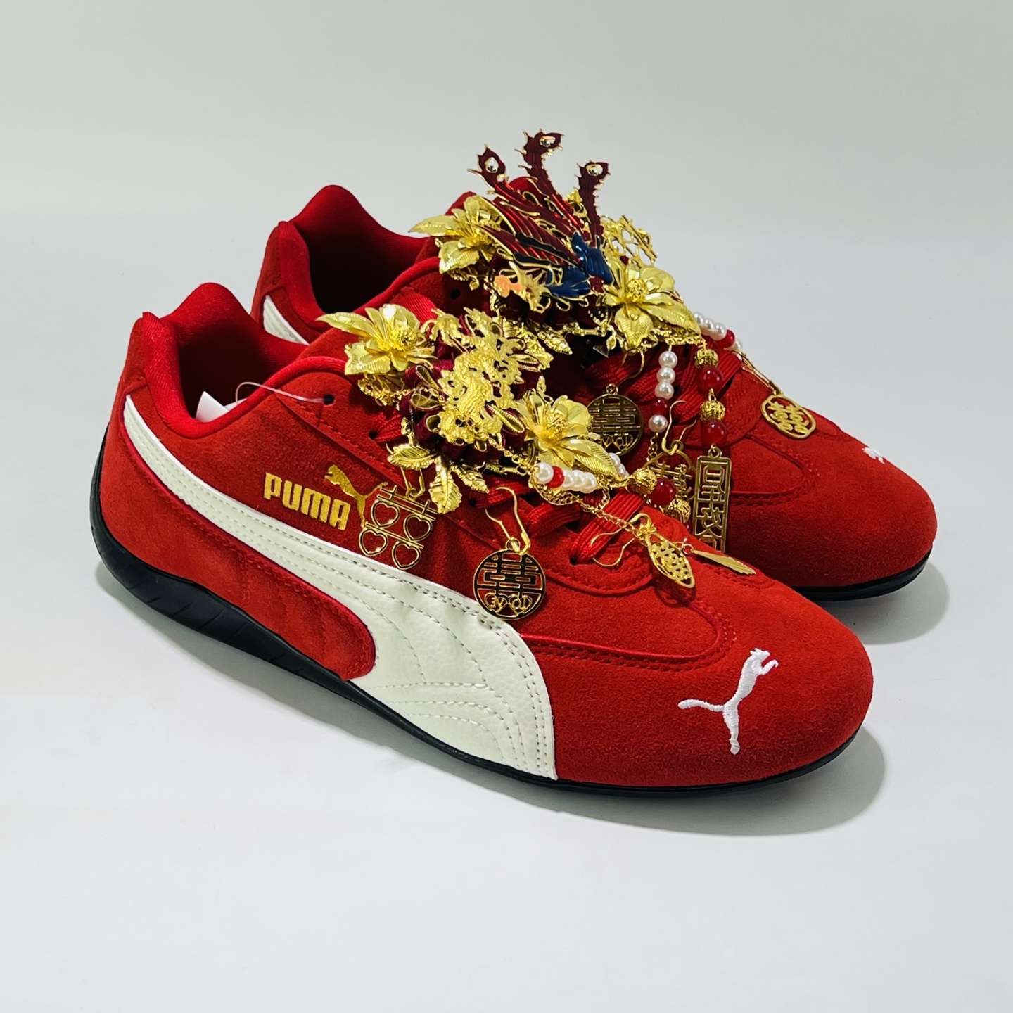 ST20# 【定制球鞋】 PUMA彪马 Speedcat Go 百年好合 礼袋款 OG 高级时尚 婚庆 耐磨 低帮 生活休闲鞋 男女同款 烈焰红 货号:406329 02 (带半码)