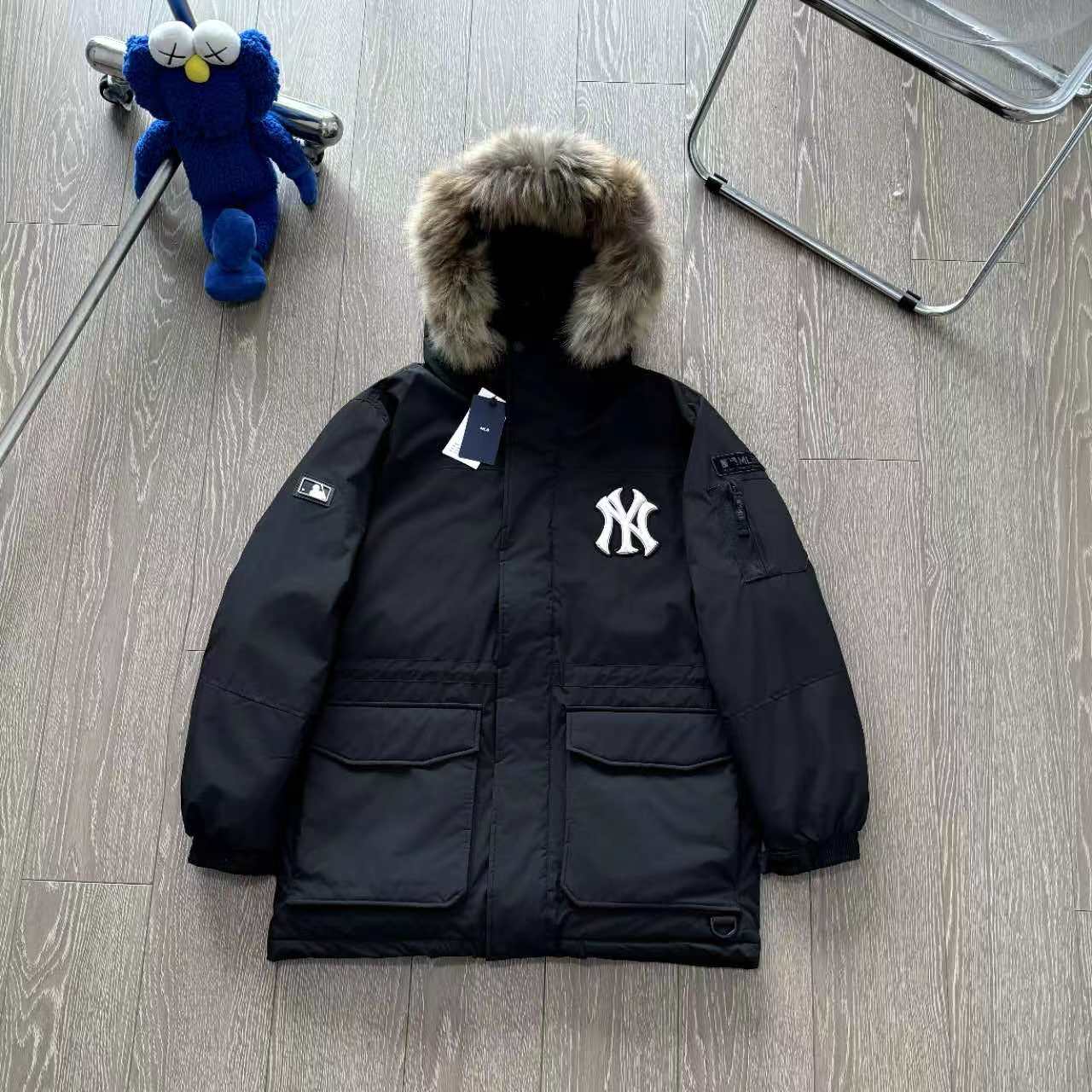 MLB Kleding Bontmantel Zwart Groen Wit Borduurwerk Unisex Witte eend naar beneden Wintercollectie Bovenzijde met capuchon