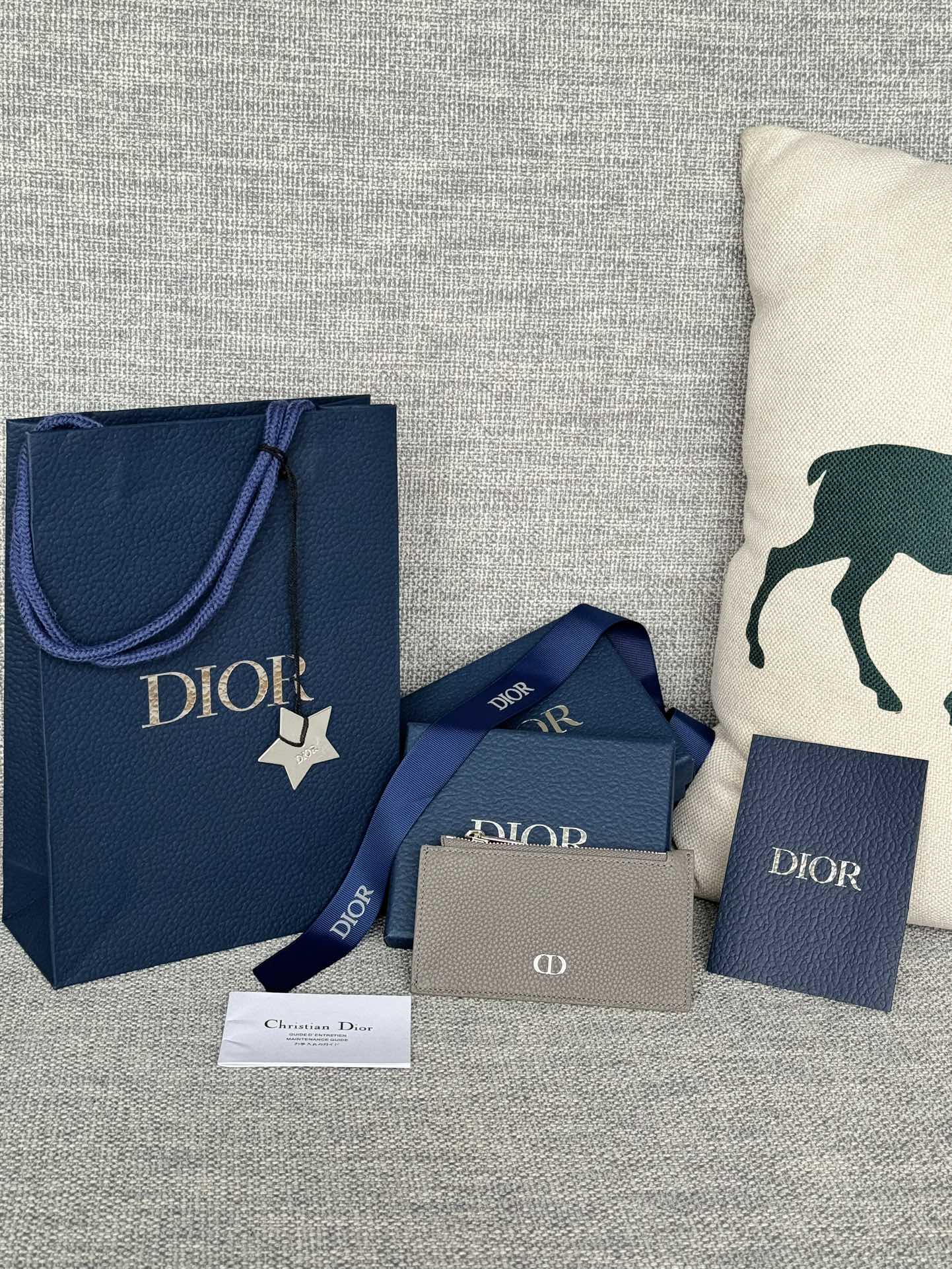 Dior Wallet Card pack Beige Black Calfskin Cowhide Oblique