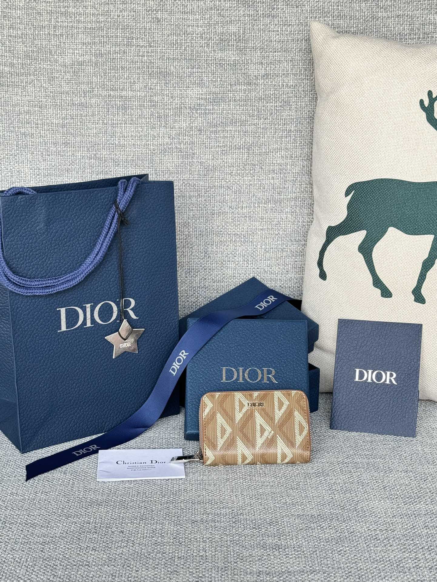 Dior Portefeuille Beige Zwart Mannen Kalfsleer Koeienhuid Lente/Zomercollectie Oblique