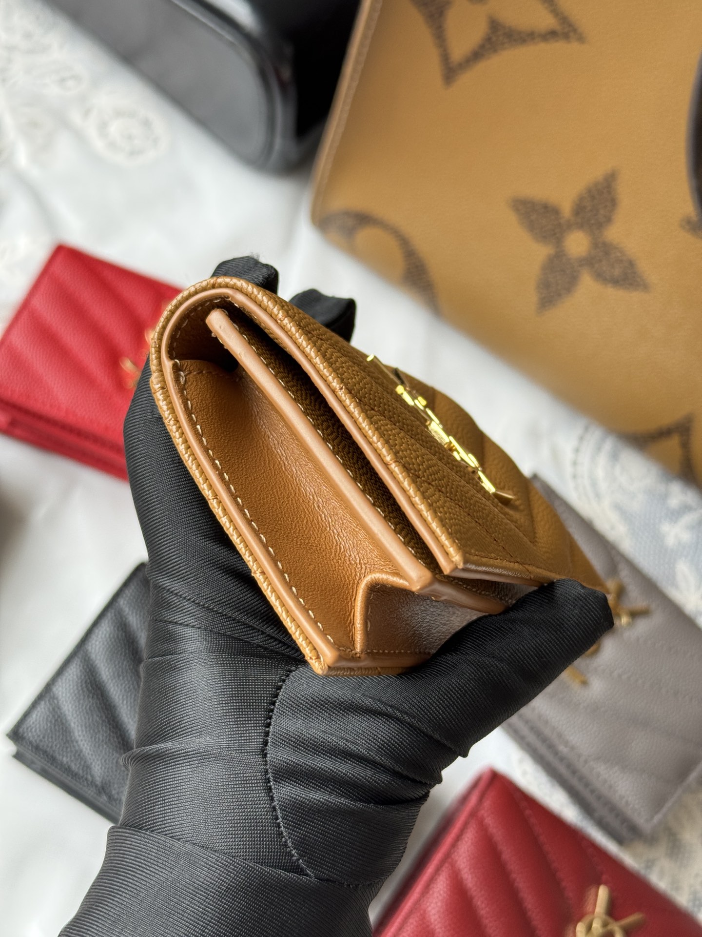 YSL Tan wallet shoulder