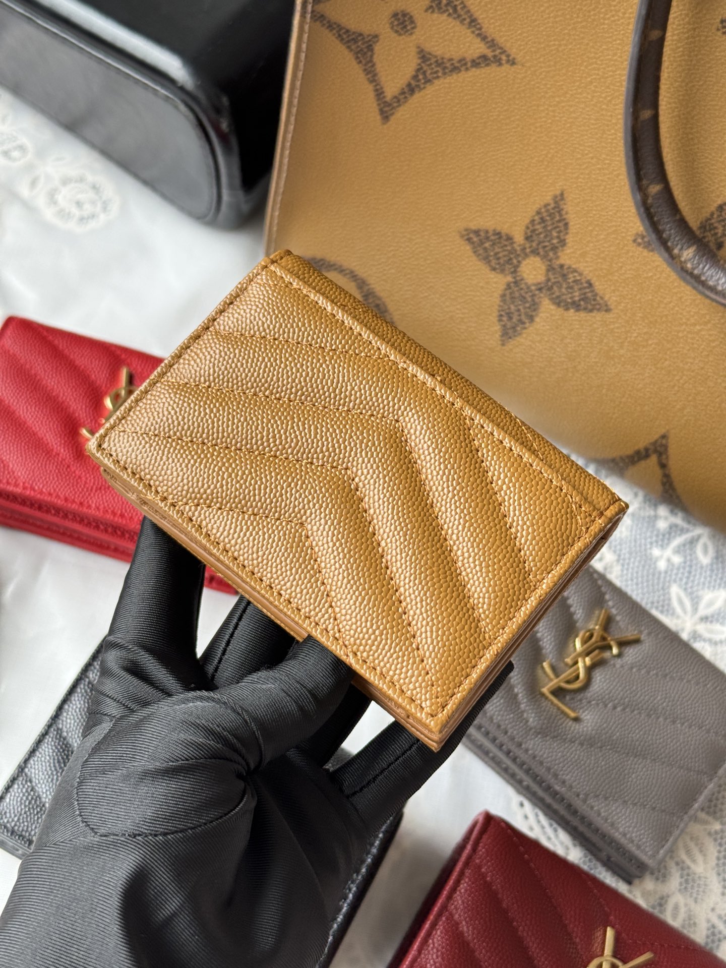 YSL Tan wallet shoulder