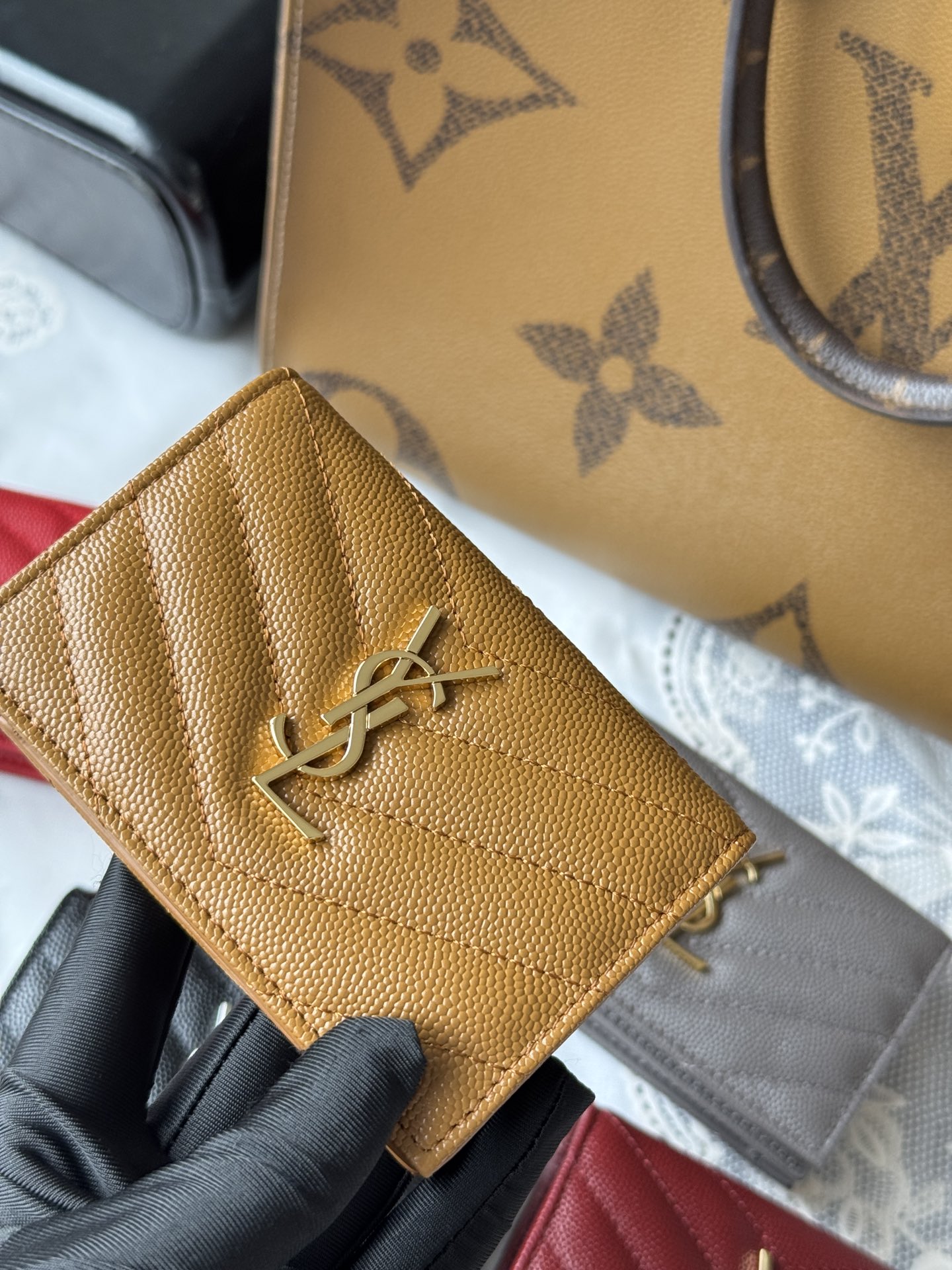YSL Tan wallet shoulder