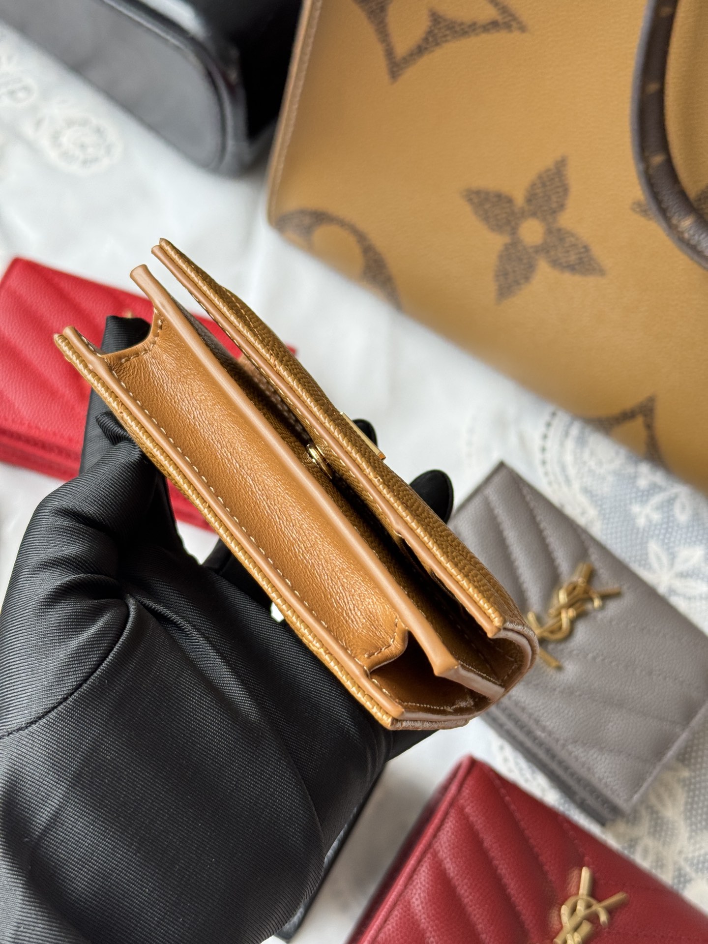 YSL Tan wallet shoulder
