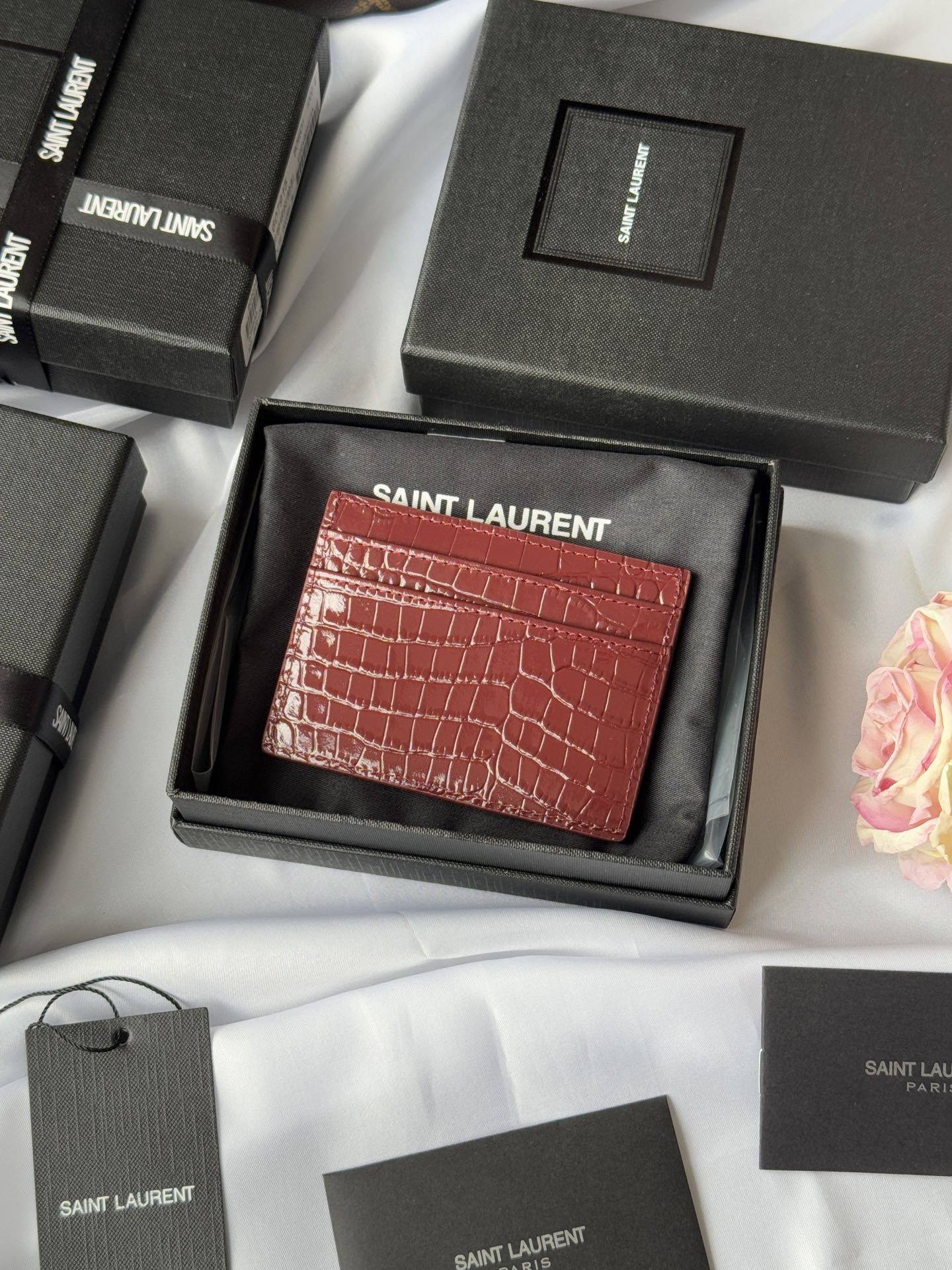 Yves Saint Laurent Crocodile Embossed Leather Card Holder Wallet 3 i1732449192 730 0