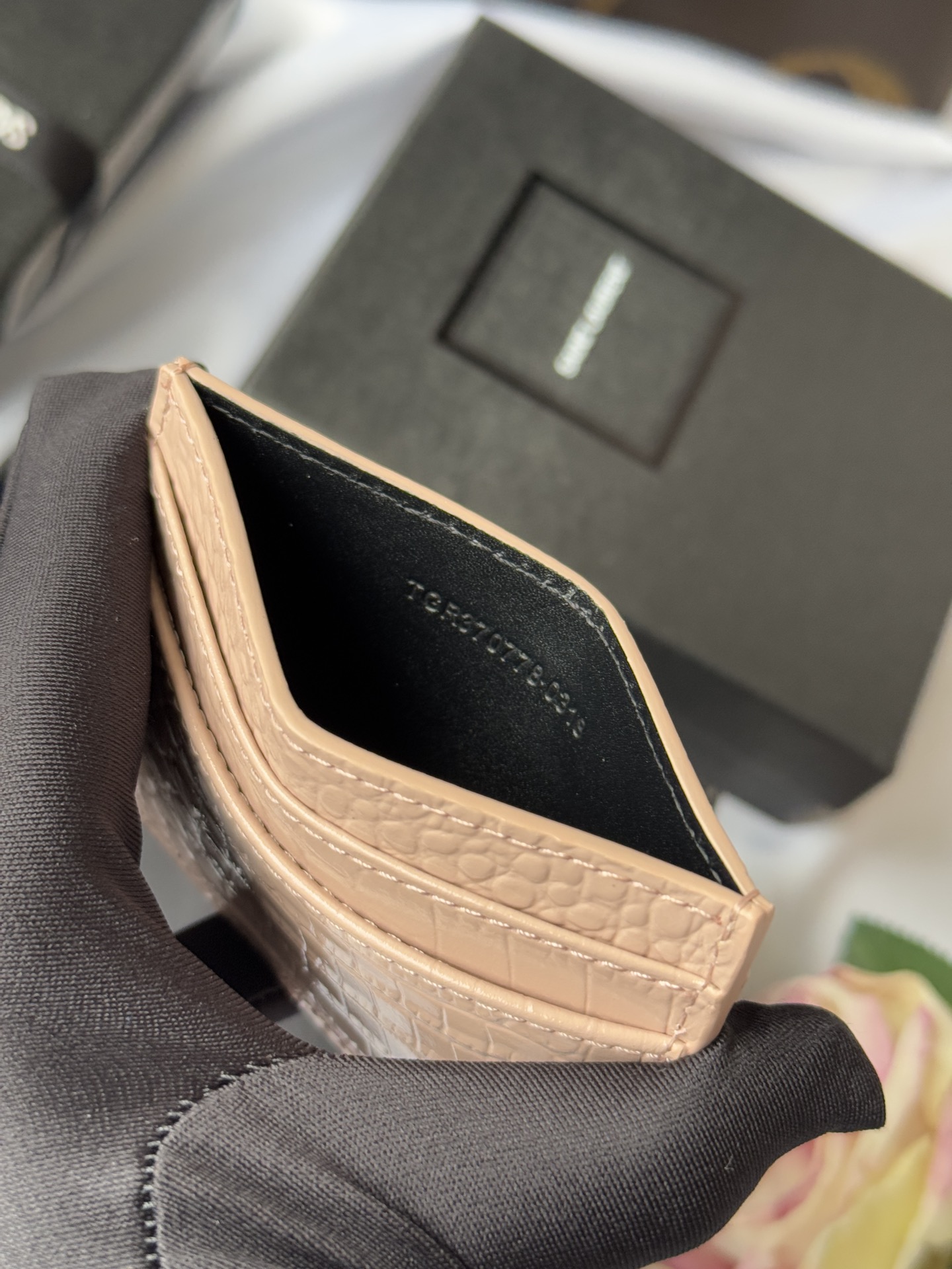Saint Laurent Paris Embossed Crocodile Leather Card Holder Wallet, Beige 10 i1732449433 8710 1