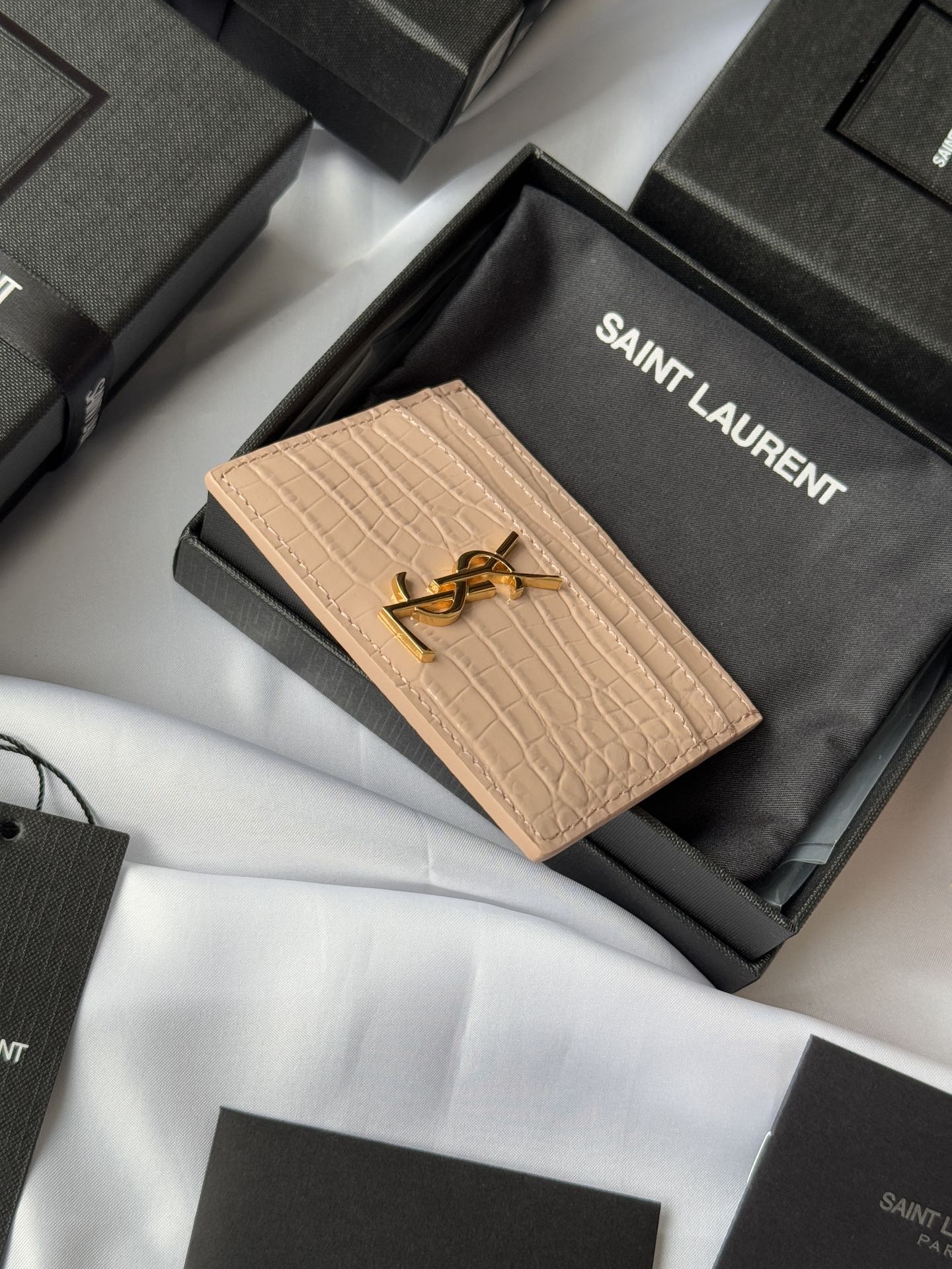 Saint Laurent Paris Embossed Crocodile Leather Card Holder Wallet, Beige 6 i1732449434 9412 4