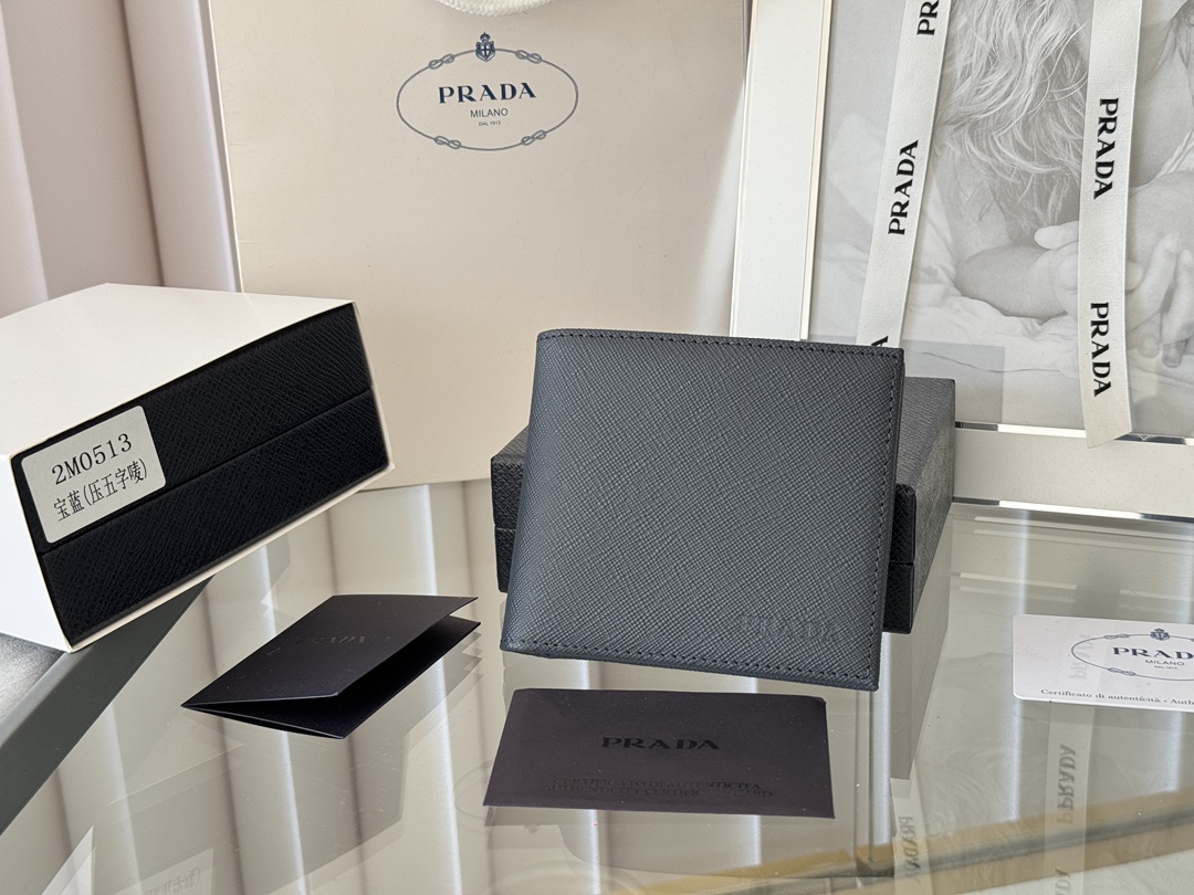 Prada 2M0513 Safiano Gold Cross-Grained Wallet, Original Quality, 11 Colors