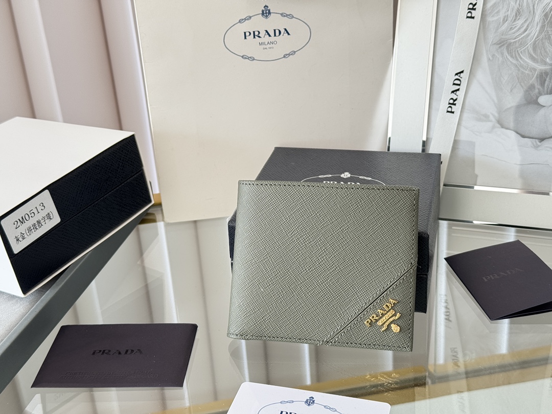 Prada 2M0513 Safiano Cross-Grained Gold Imported Wallet, Original Quality