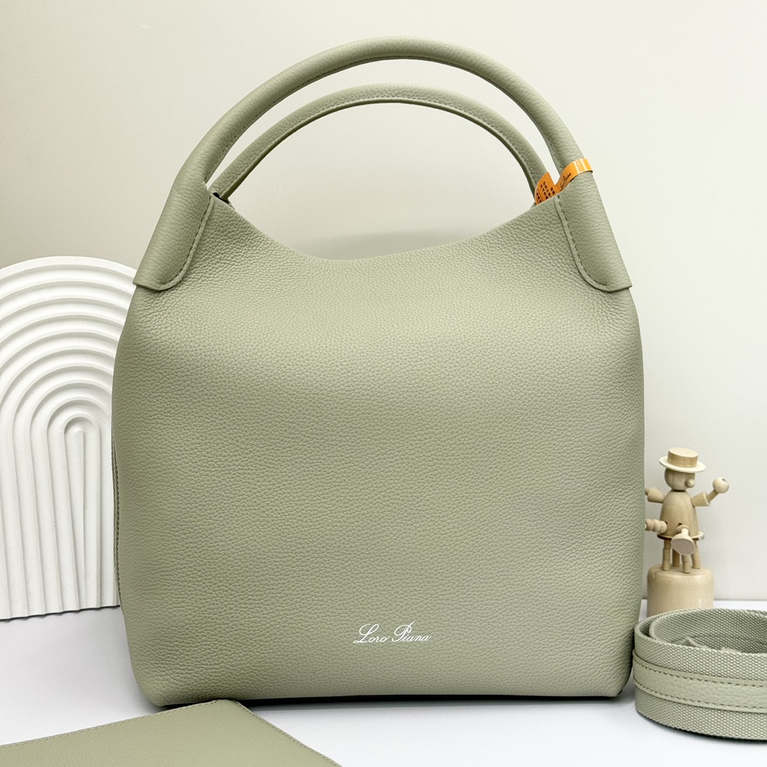 Loro Piana Bucket Bags Green Silver Calfskin Cotton Cowhide Vintage