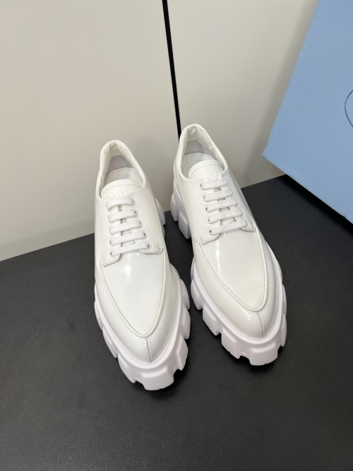 Prada White Leather Lace-Up Loafers Platform, Women's Fashion Sneakers 1 Prada White Leather Lace-Up Loafers Platform, Women's Fashion Sneakers
