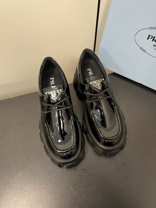 Prada Leather Lace-Up Loafers with Chunky Sole, Iconic Triangle Logo