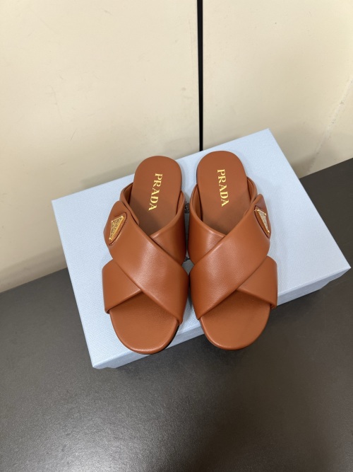 Prada Nappa Leather Cross Strap Flat Sandals - Stylish & Comfortable