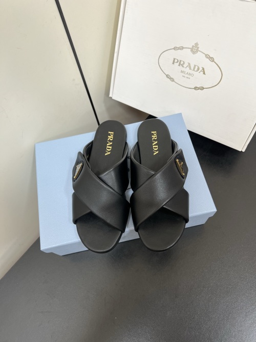 Prada Nappa Leather Crisscross Flat Sandals Slides, Black 1 Prada Nappa Leather Crisscross Flat Sandals Slides, Black