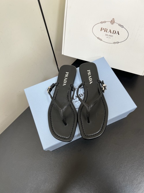 Prada Women's Minimalist Thong Sandals Lambskin Leather - Black 1 Prada Women's Minimalist Thong Sandals Lambskin Leather - Black
