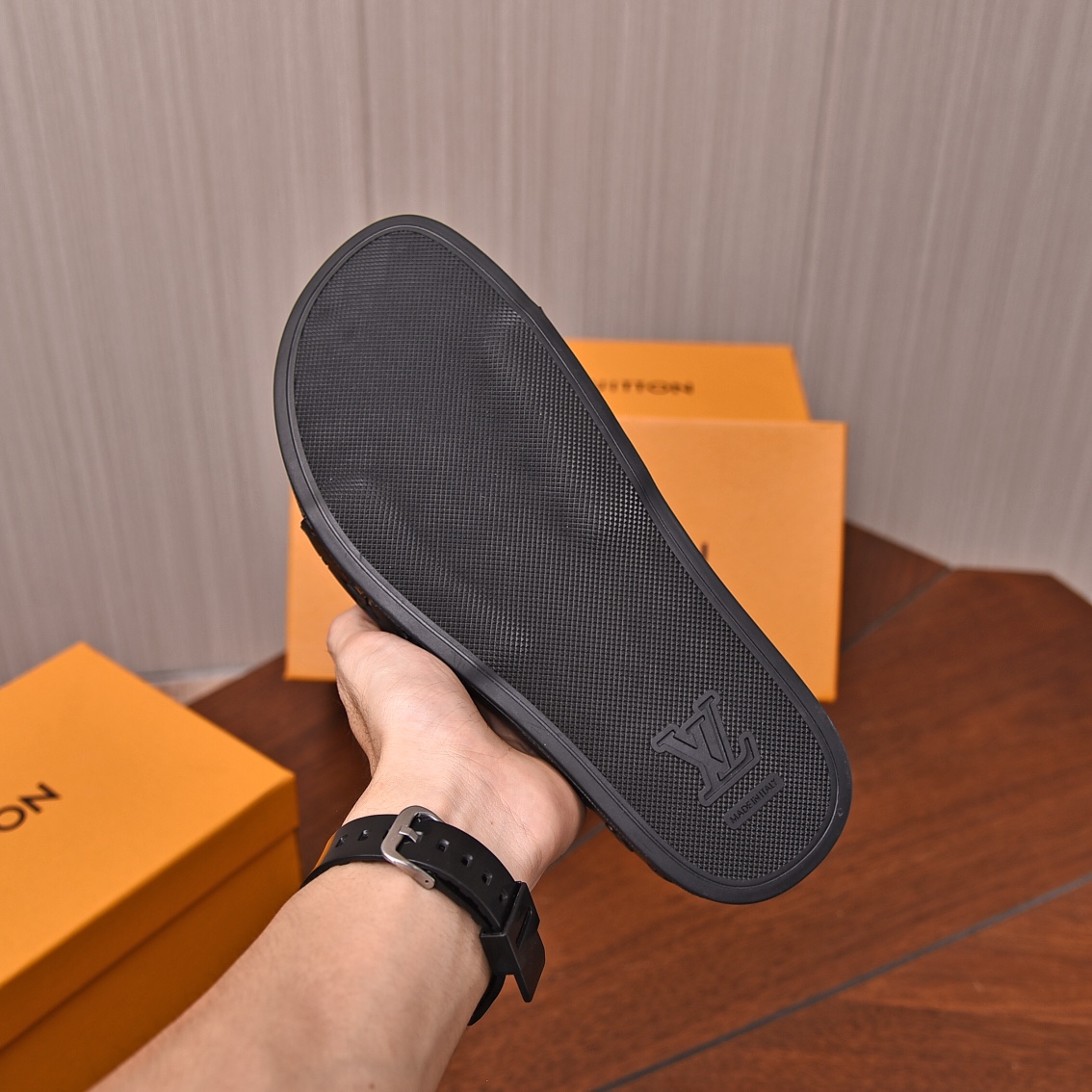 Louis Vuitton Men's Black Monogram Embossed Rubber Slide Sandal Size 35-46 8 i1698211666 1805 6