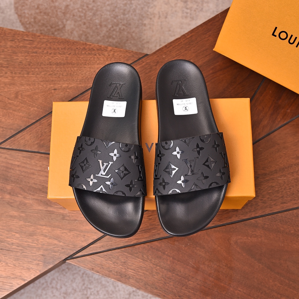 Louis Vuitton Men's Black Monogram Embossed Rubber Slide Sandal Size 35-46 2 i1698211666 6713 0