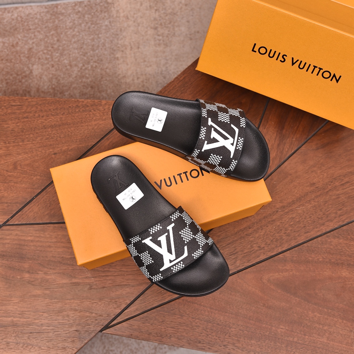 Louis Vuitton Men's Black & White Checkered Slides Sandals, Sizes 35-46 9 i1708099114 2103 5