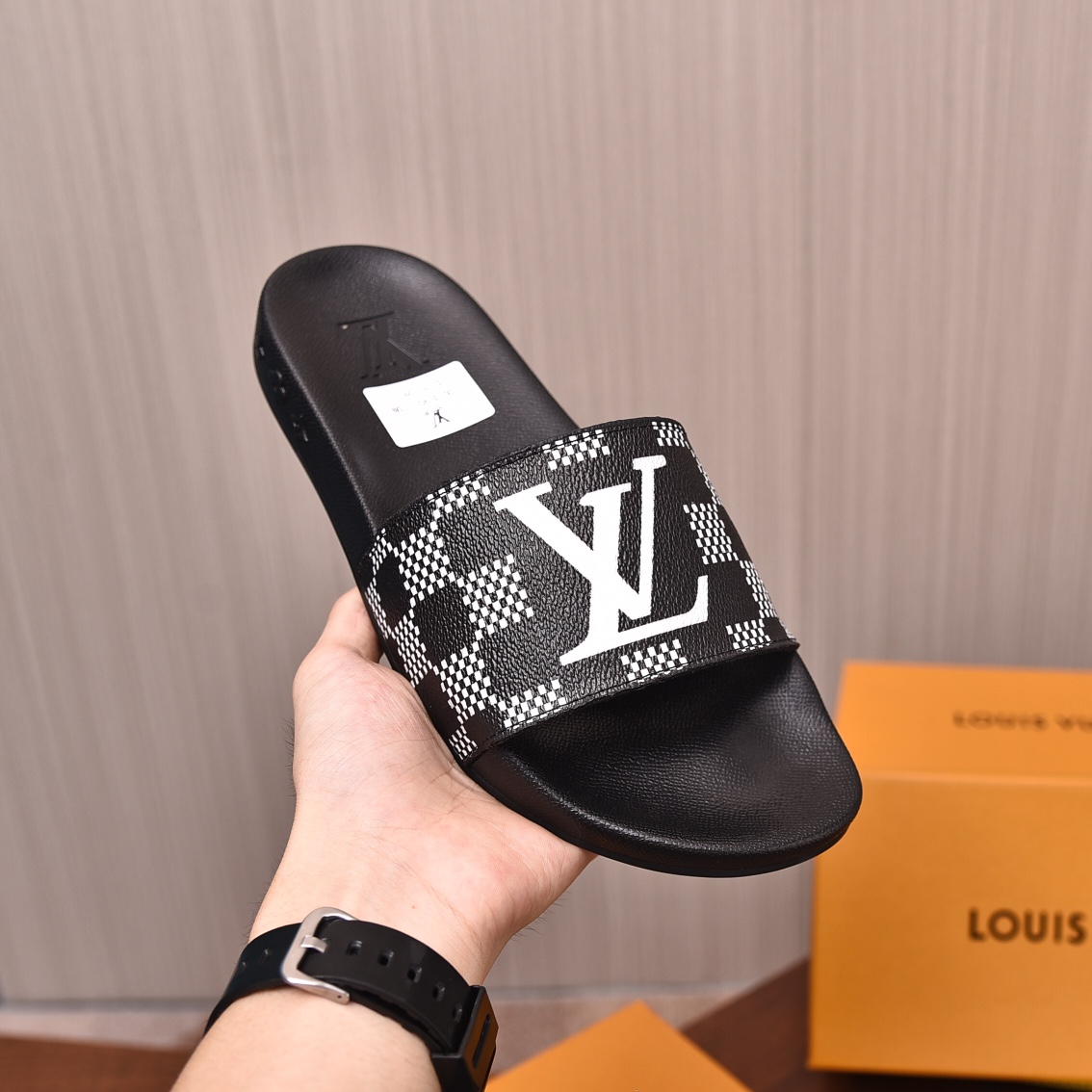 Louis Vuitton Men's Black & White Checkered Slides Sandals, Sizes 35-46 5 i1708099114 2510 0