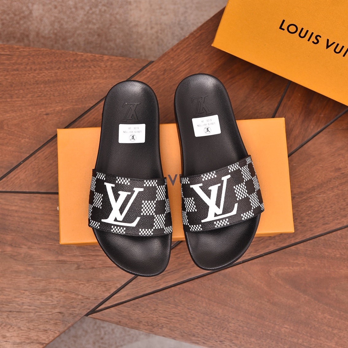 Louis Vuitton Men's Black & White Checkered Slides Sandals, Sizes 35-46 8 i1708099114 7036 1