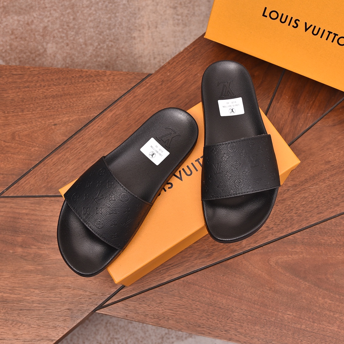 Louis Vuitton Men's Black Embossed Leather Comfort Slide Sandals 3 i1708099291 1320 0