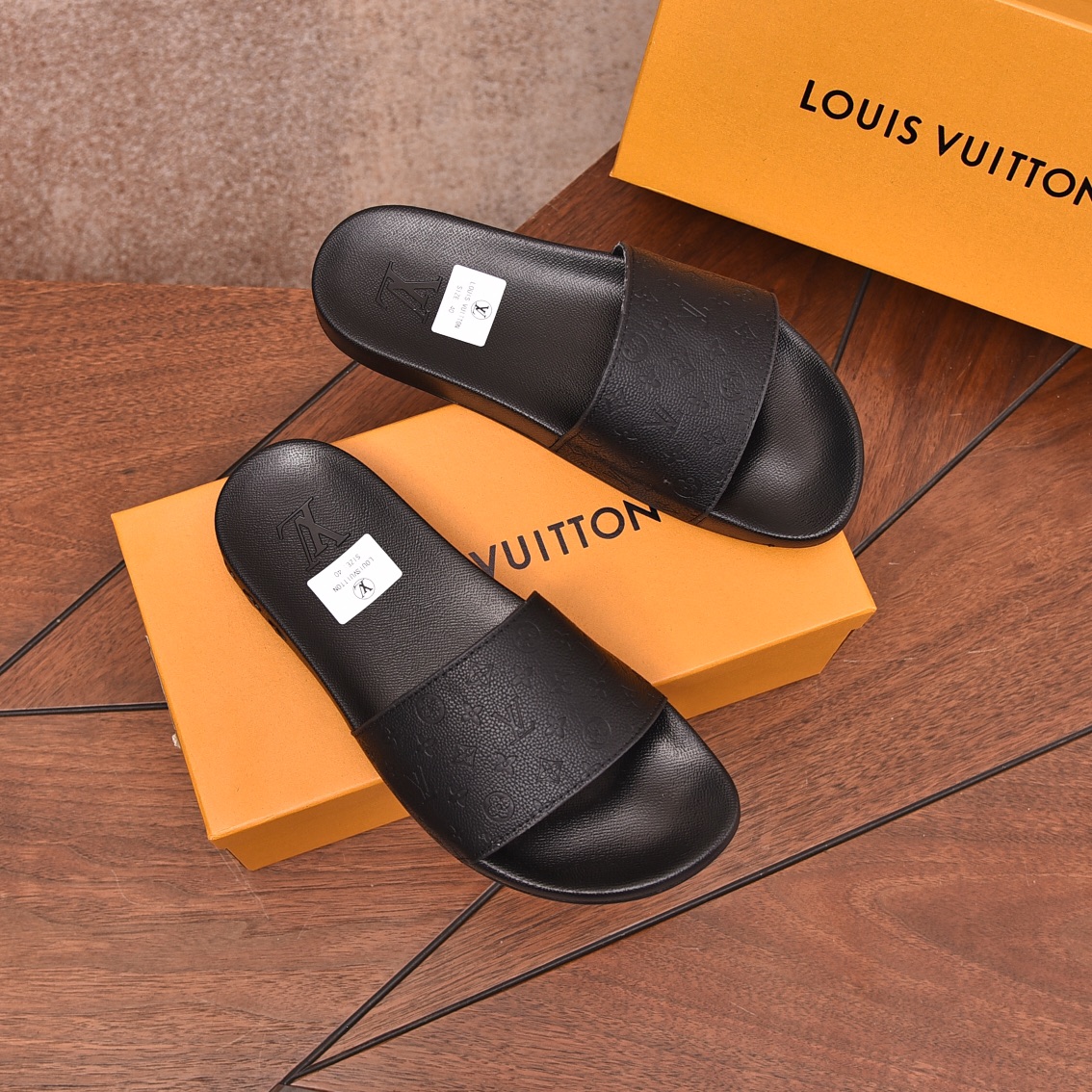Louis Vuitton Men's Black Embossed Leather Comfort Slide Sandals 4 i1708099291 4926 1