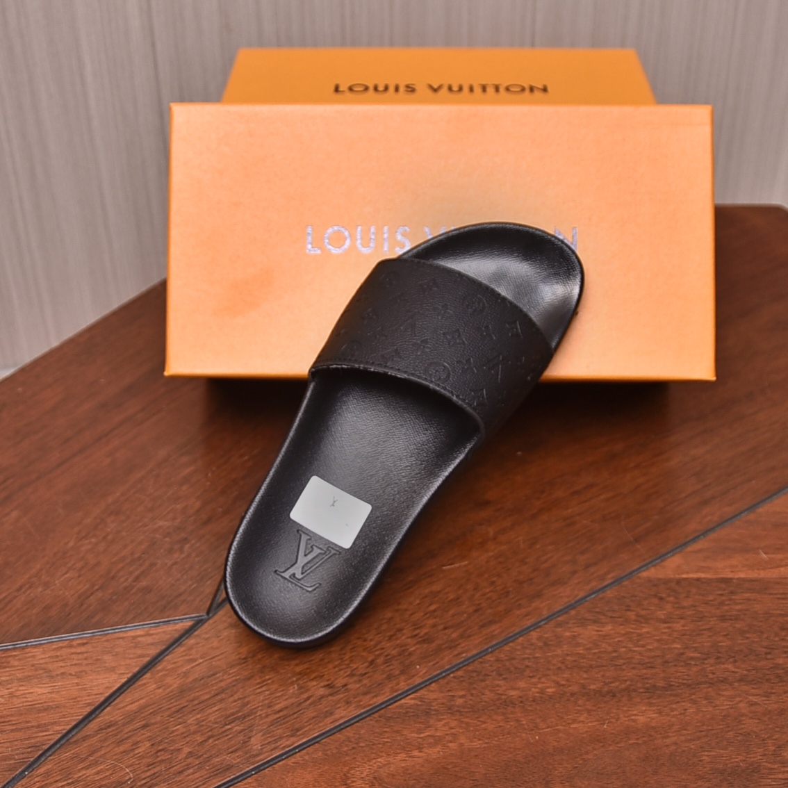Louis Vuitton Men's Black Embossed Leather Comfort Slide Sandals 9 i1708099291 7612 3