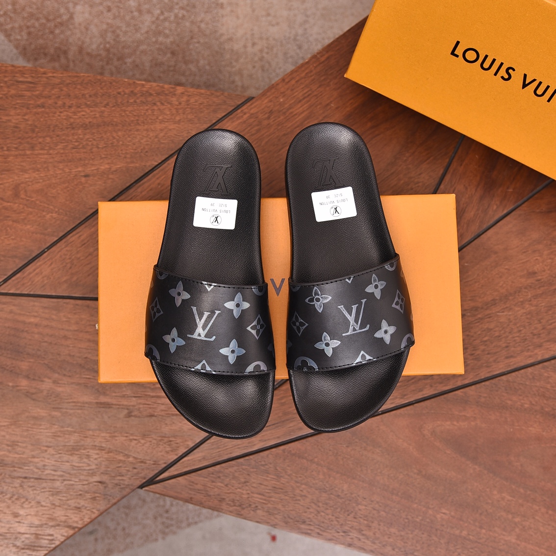 Louis Vuitton Men's Monogrammed Black Slides Sandals Slip-Ons 2 i1708099365 9619 6