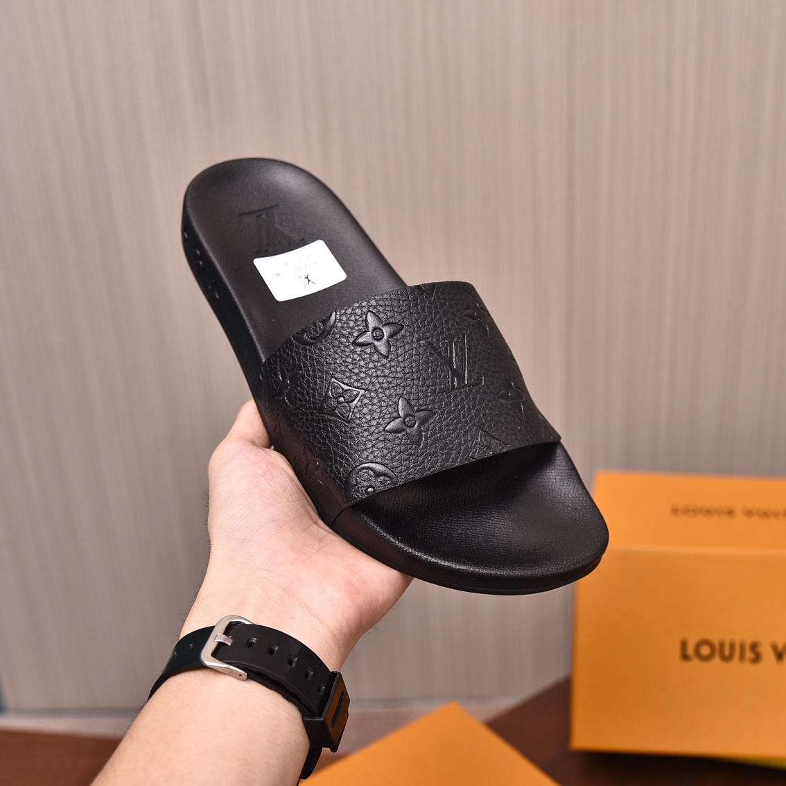 Louis Vuitton Men's Monogram Embossed Leather Slide Sandals - Comfortable 9 i1708100155 7249 2