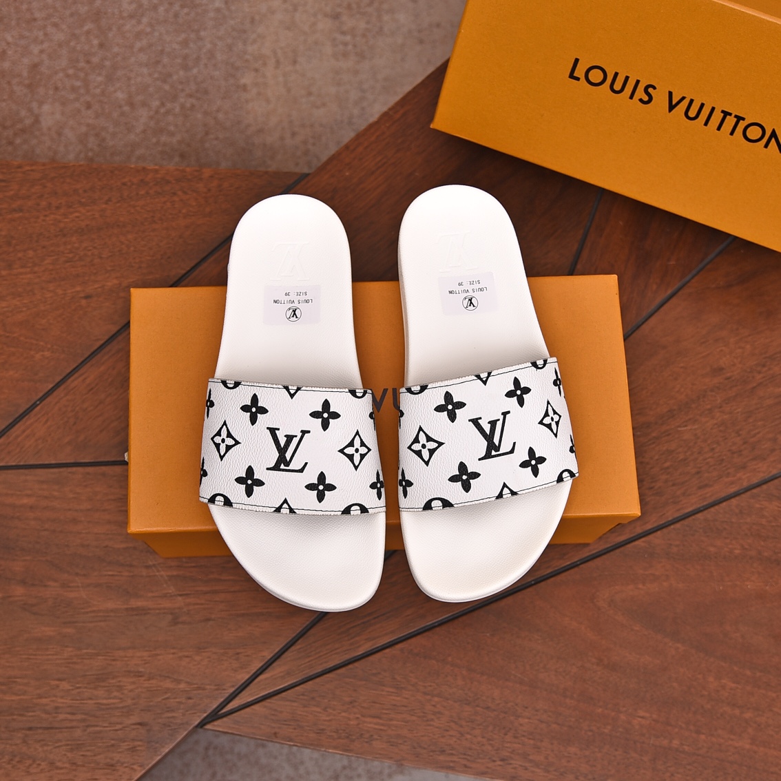 Louis Vuitton Men's Monogrammed White Slides Sandals - Comfortable & Stylish 2 i1708100572 6437 6