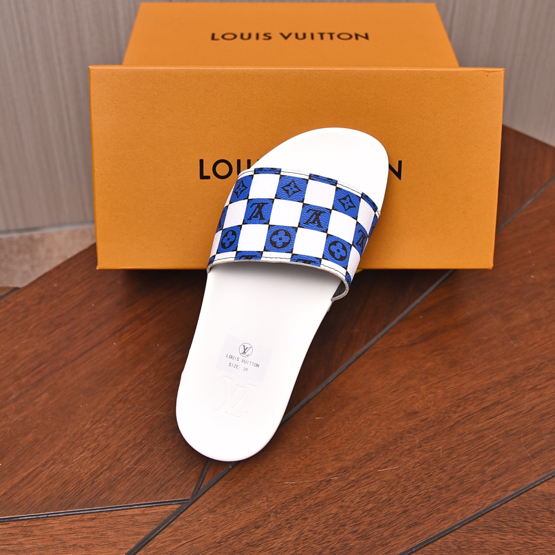 Louis Vuitton Men's Blue & White Checkered Slide Sandals, Sizes 35-46 6 i1708100690 7704 1