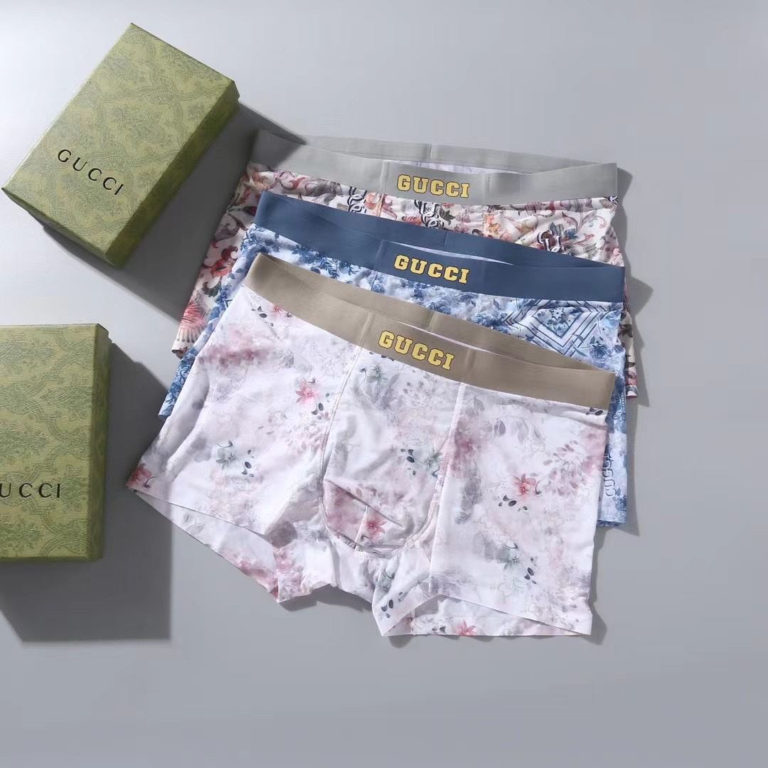 新品！ GUCCI 古驰 原单品质！精品盒装男士内裤！国潮印花，外贸国外订单，高品质，冰丝无痕切割工艺 